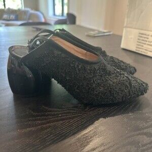 Dries Van Noten Sling Back Heels Block Beaded Flowers Black Women’s Size 42 /12